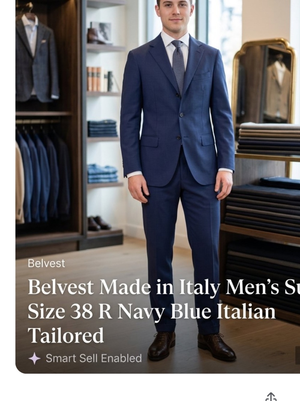 Belvest  Made in Italy Men’s Suit Size 48 Navy Blue Italian Tailored